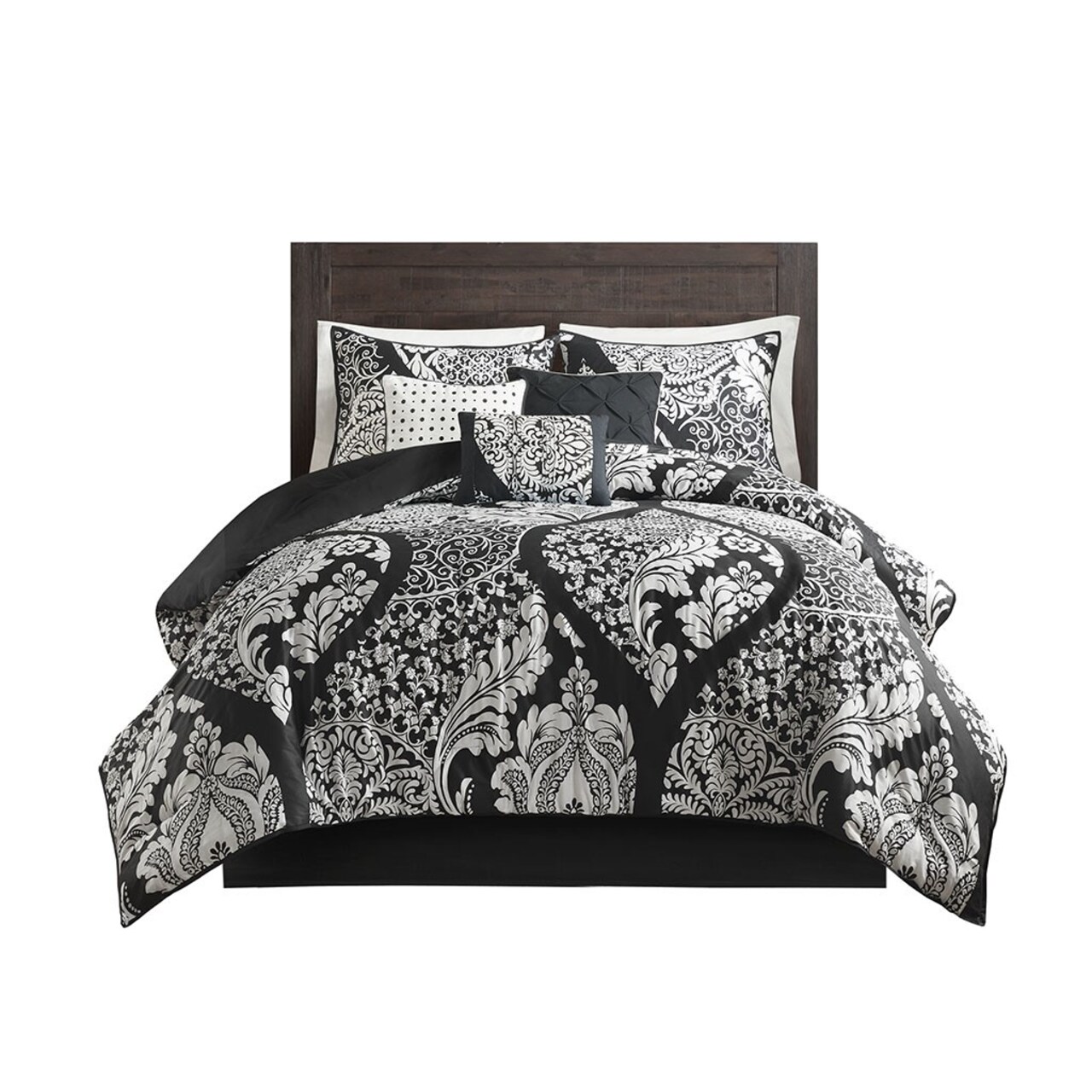 Gracie Mills Damask Dreams Comforter Set 7-Piece Cotton Printed Twin Queen Grace-9122